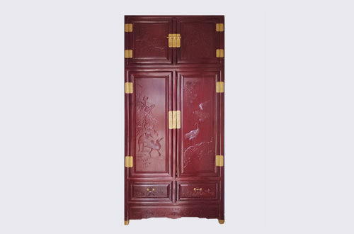 南明高端中式家居装修深红色纯实木衣柜