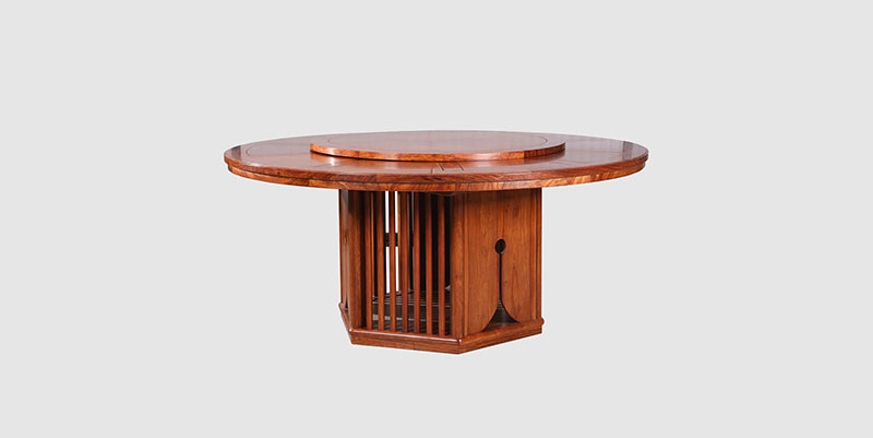 南明中式餐厅装修天地圆台餐桌红木家具效果图